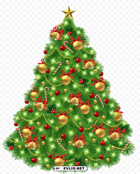 transparent christmas tree with ornaments and gold bells PNG images with alpha transparency bulk