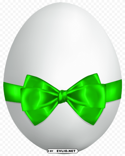 white easter egg with green bow Isolated Character on Transparent PNG