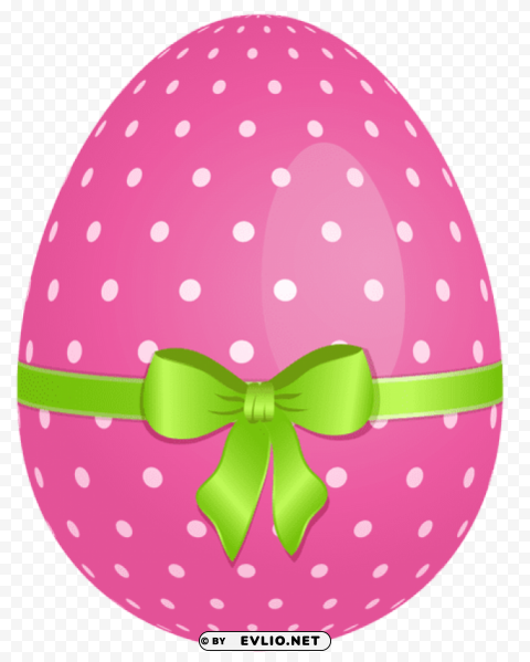 pink dotted easter egg with green bow PNG pictures without background