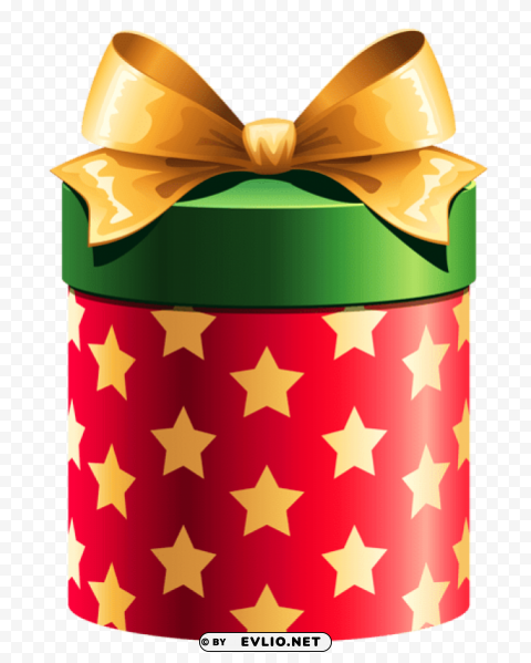 round red gift box with gold stars Clear Background PNG Isolated Graphic