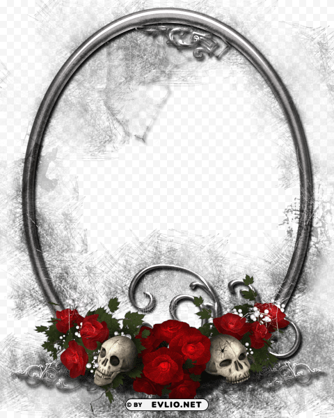 halloweenframe with skulls and roses PNG with clear overlay