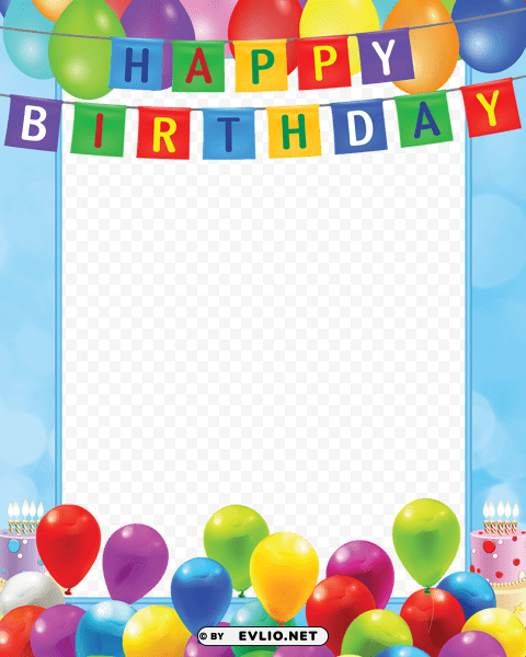 happy birthdayblue frame PNG with transparent background for free