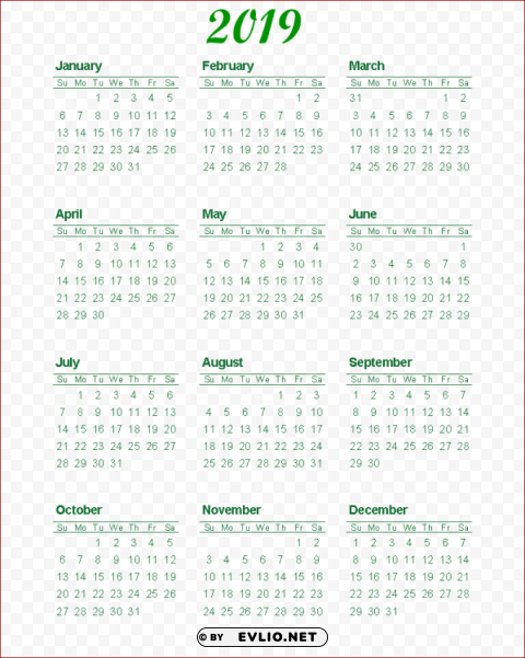 2019 calendar Free download PNG images with alpha transparency