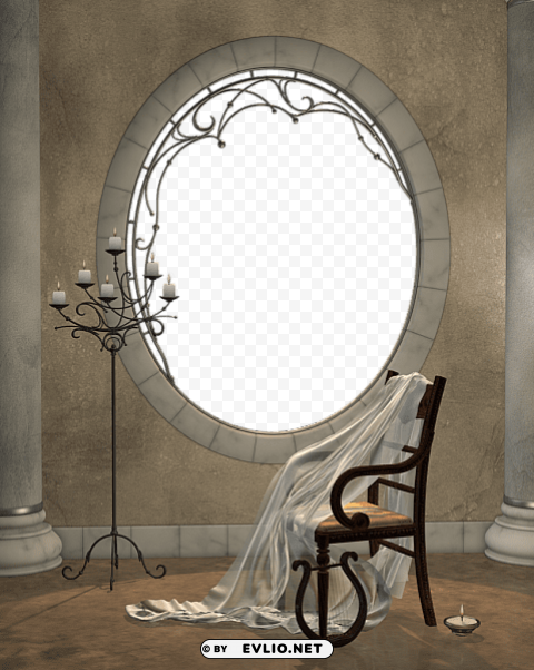 beautiful brown frame with round window and chair PNG images with transparent canvas assortment