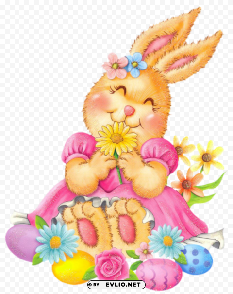 easter bunny with eggs and flowers Free download PNG images with alpha transparency