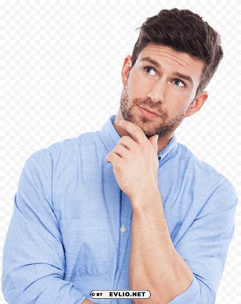 Transparent background PNG image of man thinking blue shirt PNG images for banners - Image ID 9c981e49