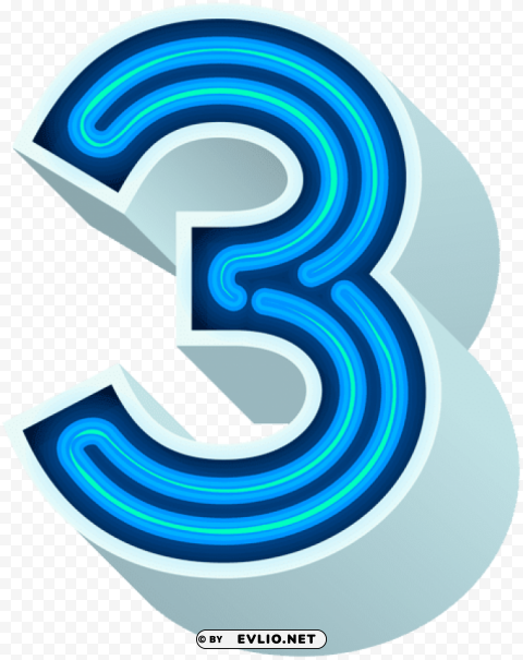 Number Three Neon Blue Free PNG Images With Clear Backdrop