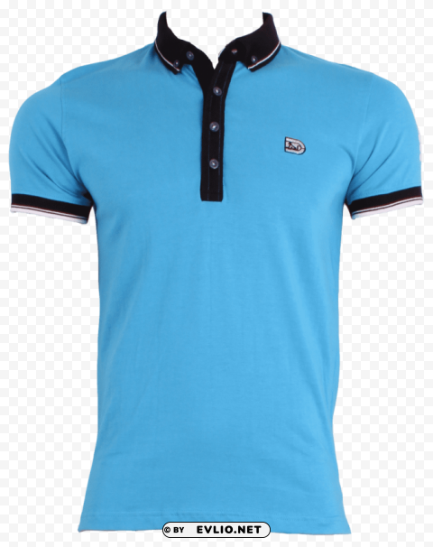 Sky Blue Mens Polo Shirt Clean Background Isolated PNG Object