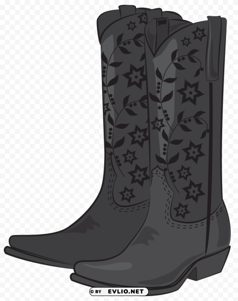 black cowboy boots Clean Background Isolated PNG Image