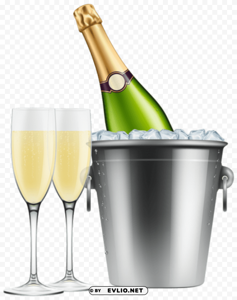 champagne in ice and glasses HighResolution PNG Isolated Artwork