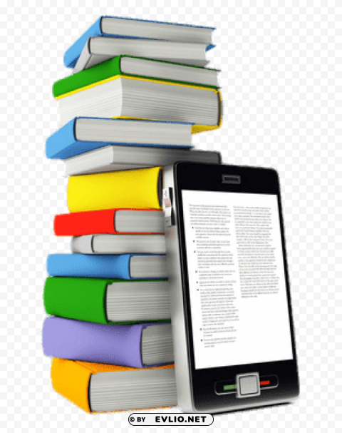 e-book in front of book pile PNG Graphic with Isolated Design