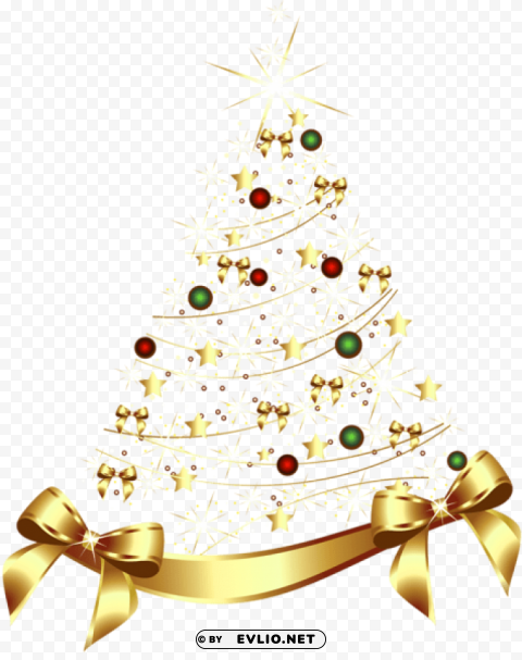 large transparent gold christmas tree with gold bow PNG no background free
