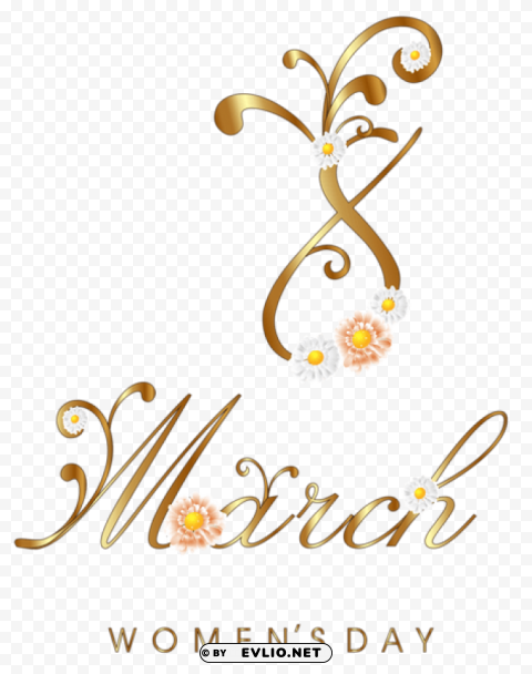 gold march 8 with flowers Free PNG download