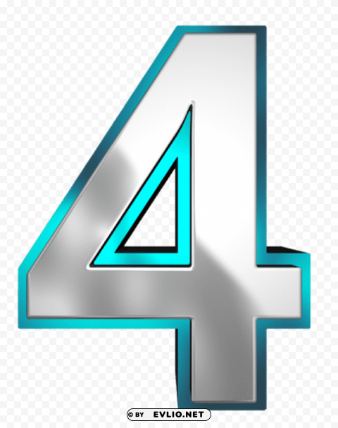 metallic and blue number four PNG with clear background set