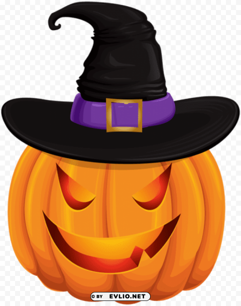 halloween pumpkin with witch hat transparent PNG Isolated Object on Clear Background