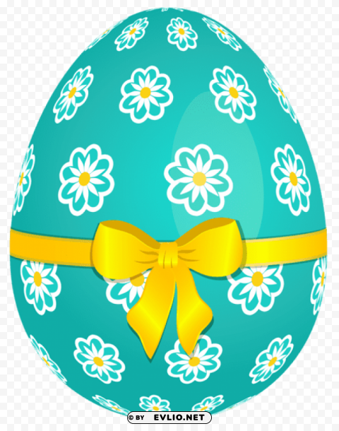 sky blue easter egg with flowers and yellow bow PNG transparent graphics bundle