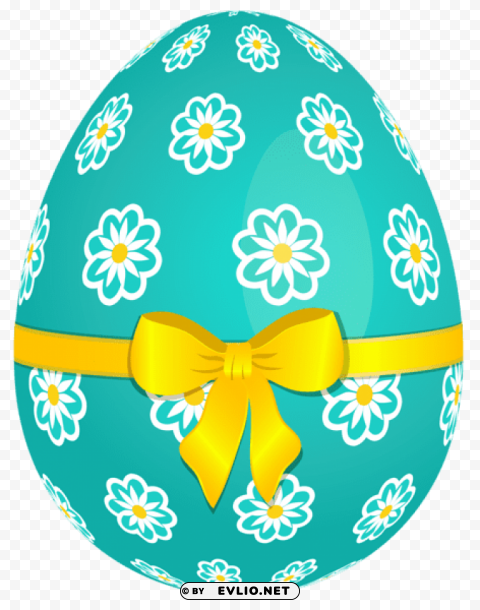 Sky Blue Easter Egg With Flowers And Yellow Bow PNG Transparent Graphics Bundle