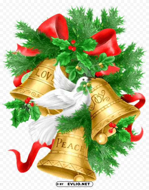 christmas pine branch golden bells and doves High-resolution transparent PNG images assortment