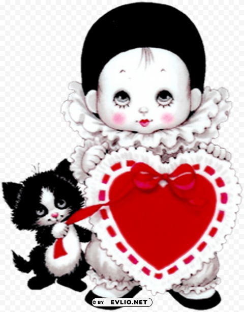 cute mime with heart and kitten PNG clipart with transparent background