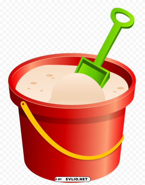 red sand bucket and green shovel Isolated Object in Transparent PNG Format