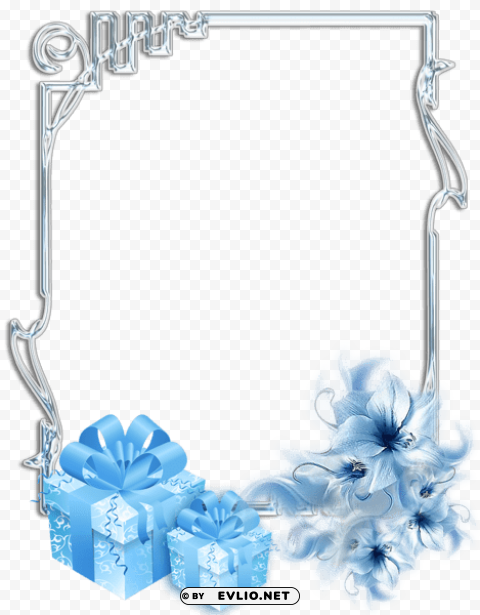 large christmas silver photo frame with blue gifts and flowers PNG images with transparent canvas variety