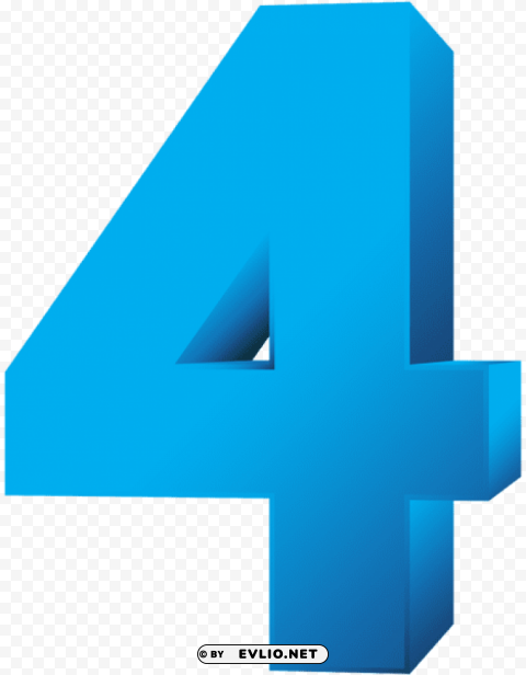 Blue Number Four Transparent ClearCut Background PNG Isolated Subject