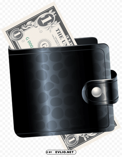 black wallet with one dollar Isolated Design Element in Clear Transparent PNG