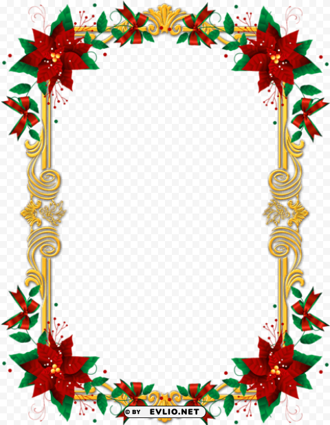 christmas frame with poinsettia PNG images with transparent overlay