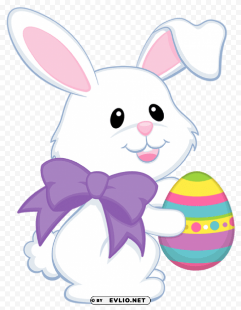 easter cute bunny with purple bow Isolated Graphic on HighQuality Transparent PNG