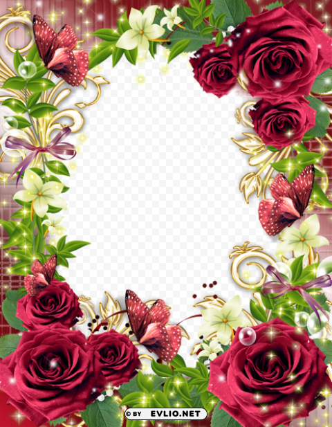 photo frame with red roses PNG images with transparent elements