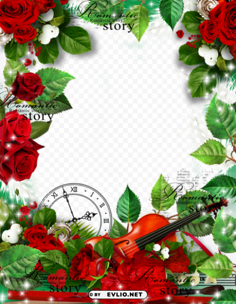 romantic story frame with red roses High-resolution transparent PNG images set