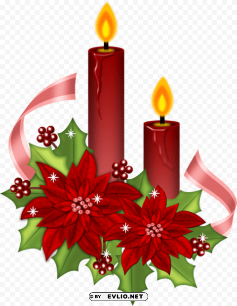 red christmas candles with poinsettia PNG transparent photos mega collection