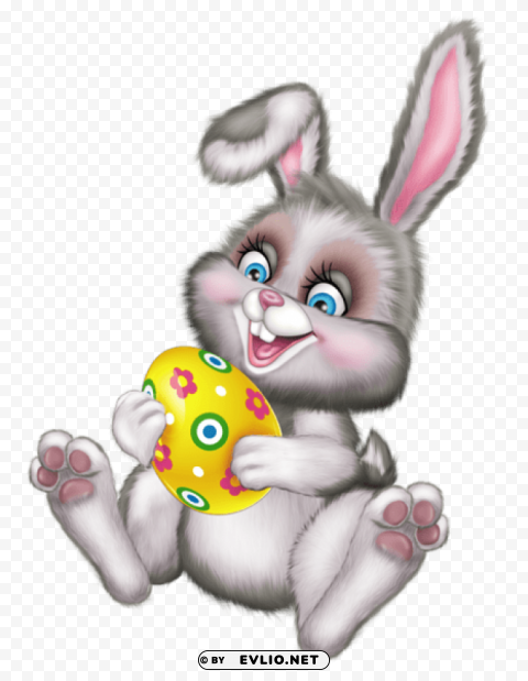 cute easter bunny with egg PNG format