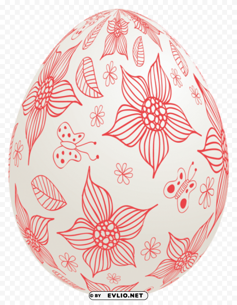 easter white egg with red flowerspicture Transparent PNG Isolated Element