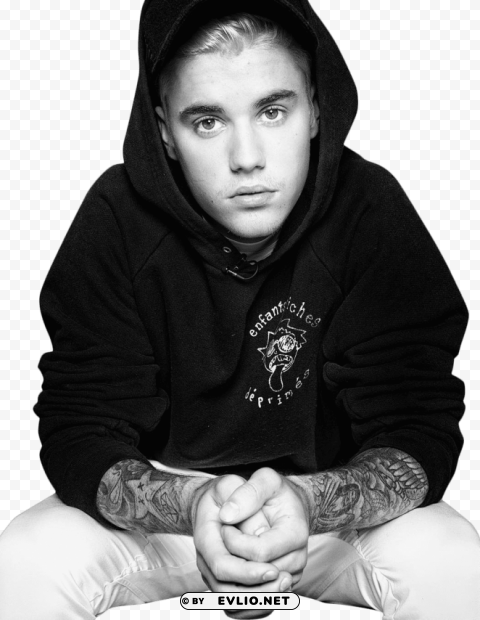 justin bieber black & white PNG Graphic with Clear Isolation