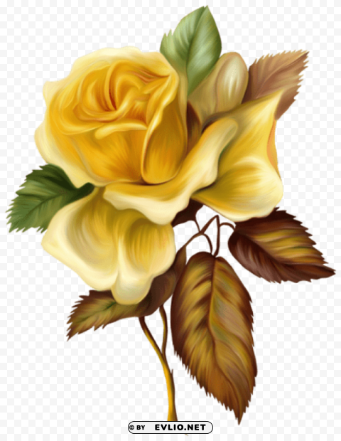 Yellow Rose Painted Picture Transparent PNG Art