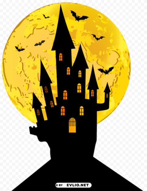 halloween castle and moon PNG isolated