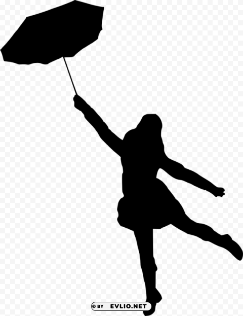 Woman Umbrella Silhouette Isolated Illustration On Transparent PNG