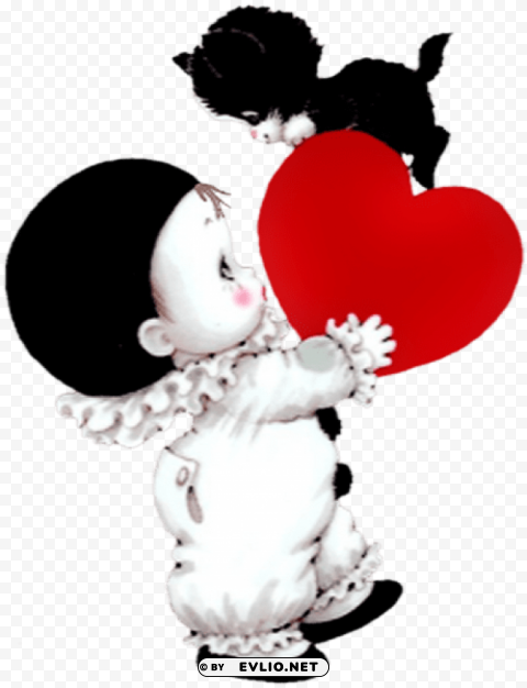 cute mime and kitten with heart PNG design