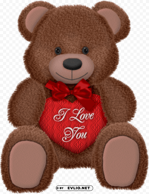 valentines day brown teddy with red heart Isolated Subject on Clear Background PNG