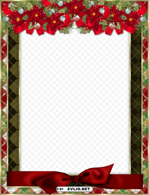 christmas photo frame with red bow and poinsettia PNG images with no background free download