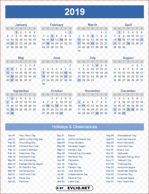 calendar 2019 blue Clear PNG image