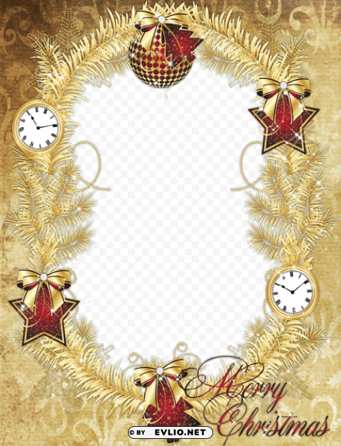 gold merry christmas photo frame with stars PNG transparent icons for web design