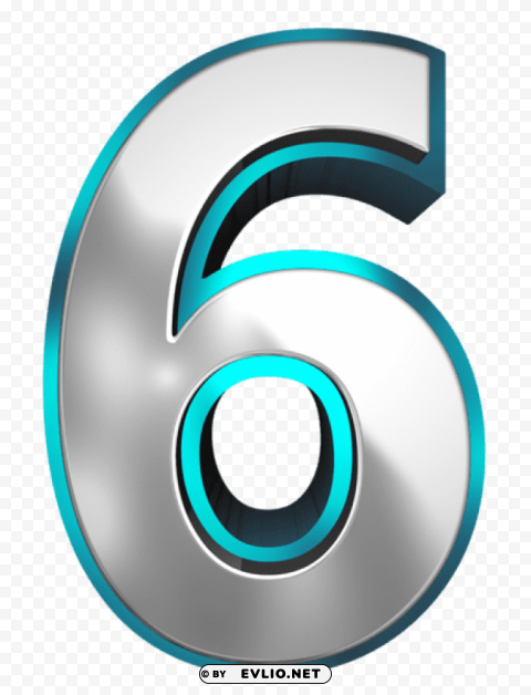 metallic and blue number six PNG with clear transparency