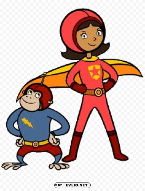 wordgirl and captain huggy face standing PNG images with transparent overlay