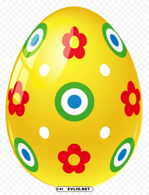 yellow easter egg with flowers PNG transparent designs for projects