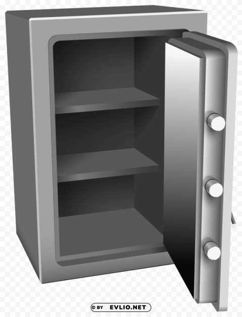 open silver safe PNG transparent elements complete package