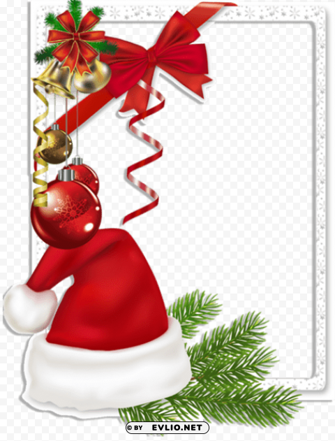 christmas transparent photo frame with santa hat and bells PNG images with no background needed