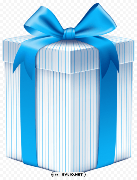 gift box with blue bow PNG with transparent overlay