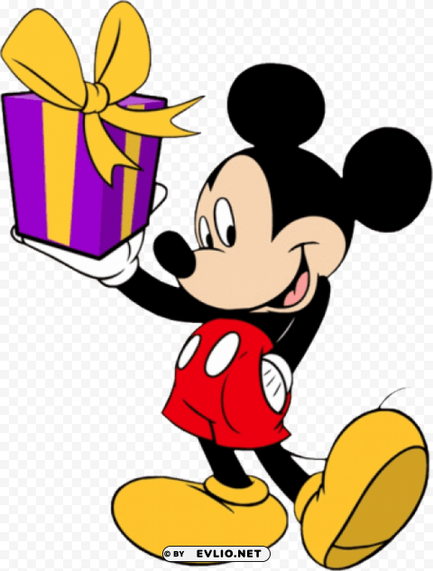 Mickey Mouse With Gift PNG Images With Alpha Transparency Layer